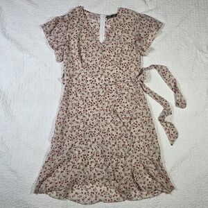 Shein Floral Print Flutter Sleeve Faux Wrap Dress